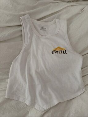 O'Neill White Cropped Tank with Yellow Sun Logo